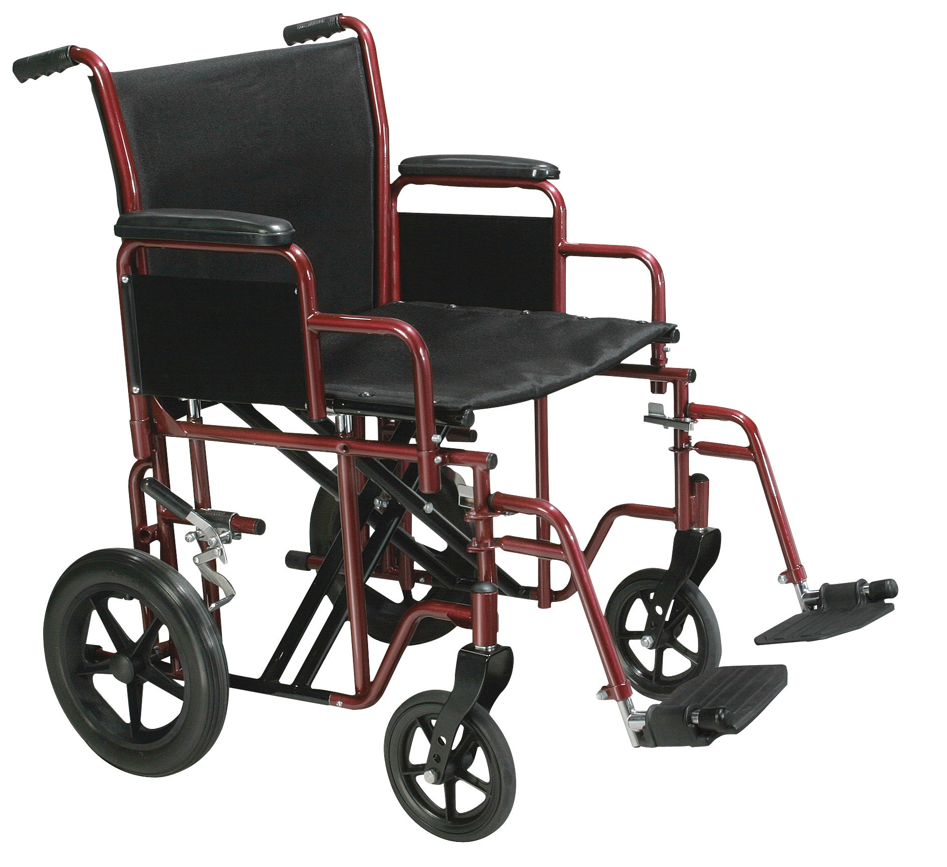 Bariatric Steel Transport Wheelchair, 20", Red