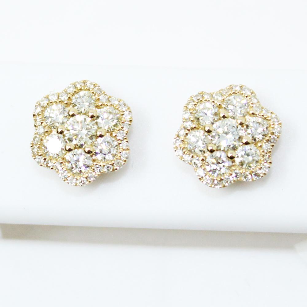 Bubble Cluster .98cttw Diamond 14K Yellow Gold Earrings