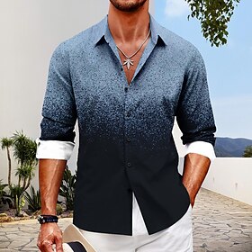Gradiente Havaiana Recorrer Homens Camisa Social Verão Primavera Outono Colarinho de Camisa Manga Longa Rosa, Azul Marinha, Azul S, M, L Poliéster Camisa