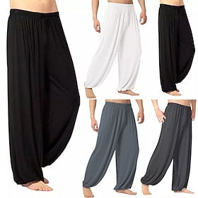Men's Trousers Casual Pants Baggy Harem Pants Flowy Solid Color Plain Breathable Soft Full Length Casual Yoga Boho Trousers Loose Fit Black White Micro-elastic