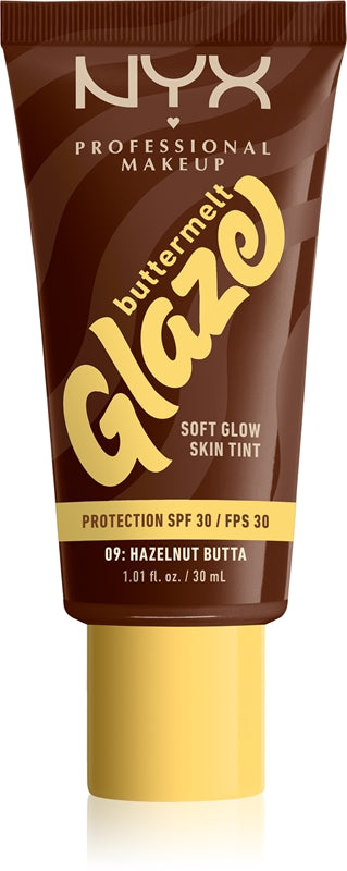 NYX Profesjonalny makijaż Buttermelt Glaze Rozświetlający tonujący lotion SPF 30 Kolor 09 Hazelnut Butta 30 ml