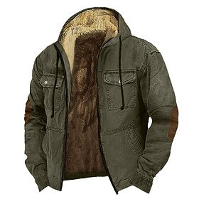 Men's Hoodie Full Zip Hoodie Sherpa Linend Brown Khaki Hooded Plain Pocket Sports  Outdoor Daily Holiday Vintage Streetwear Casual Fall  Winter Clothing Appare