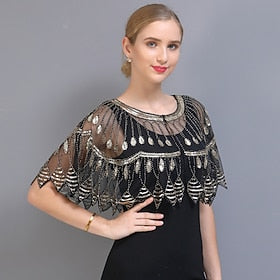 Shawl  Wrap Women's Wrap Bolero 1920s Elegant Sparkle  Shine Half Sleeve Tulle Wedding Wraps With Split Joint For Wedding Summer