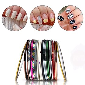 32 rouleaux de ruban à rayures pour nail art, autocollant de décoration pour pointes de nail art, couleurs mélangées