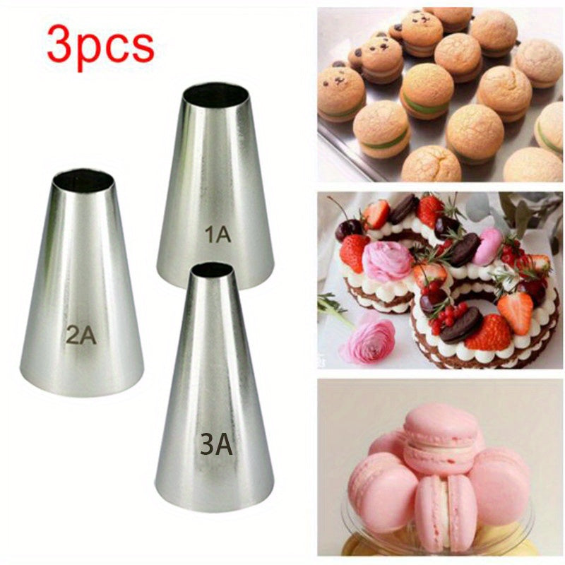 TEMU 3pcs, Smooth Round Pipping Tips, Stainless Steel Pastry Tips, Icing Nozzle Tips For Frosting, For Cupcake Cake Decorating, Puff Making, Cookie