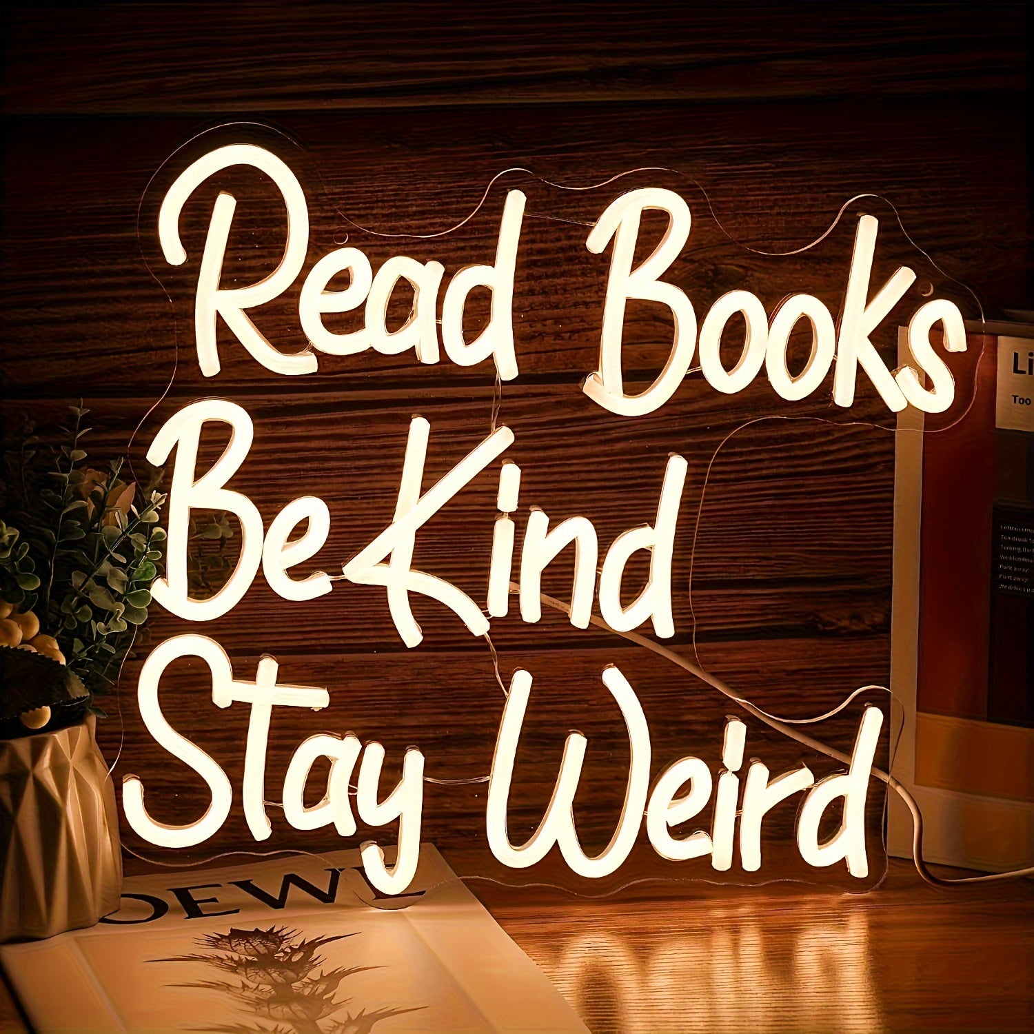 TEMU Read Books Be Kind Neon Sign - Dimmable Usb-powered Led Wall Light For Bedroom, Bar, Or Party Decor - Unique Gift For Book Lovers & , Party