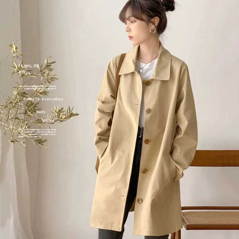 Fashion Womens Trench Coat Korean Style Khaki Spring Autumn Lined Coat Single Breasted Casual Windbreaker Outerwear FemaleX240921