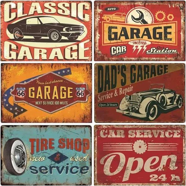 Dads Garage Metal Tin Signs Poster Retro Route 66 Car Metal Tinplate Retro Garage Tire Shop Wall Decoration 20x30cm X241113