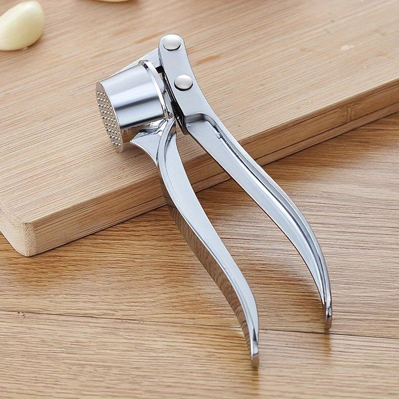 TEMU 1pc Durable Aluminum Garlic Press, Manual Handheld Garlic Mincer, Kitchen Gadget For Crushed Garlic, No Electricity Needed, Food-safe