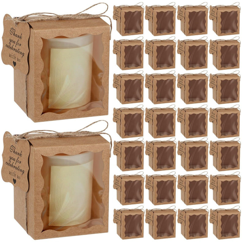 TEMU 20-pack Candle Gift Boxes With Clear Window, 3.35x3.35x3.94 Inches Paper Display And Packaging Supplies With Tags And Twine For Wedding,