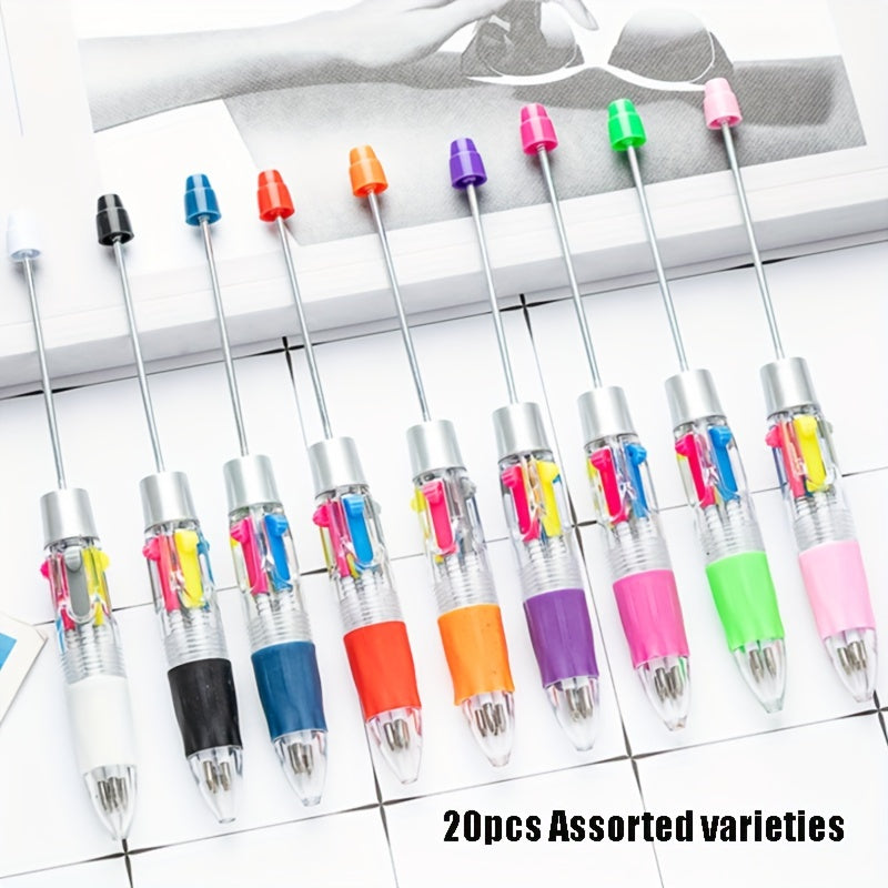 TEMU 20pcs Multicolor Beadable Pens Colored Bead Pens Plastic Retractable Ballpoint Pens For Diy Pen Making Kit Students Back-to-school Gift Office