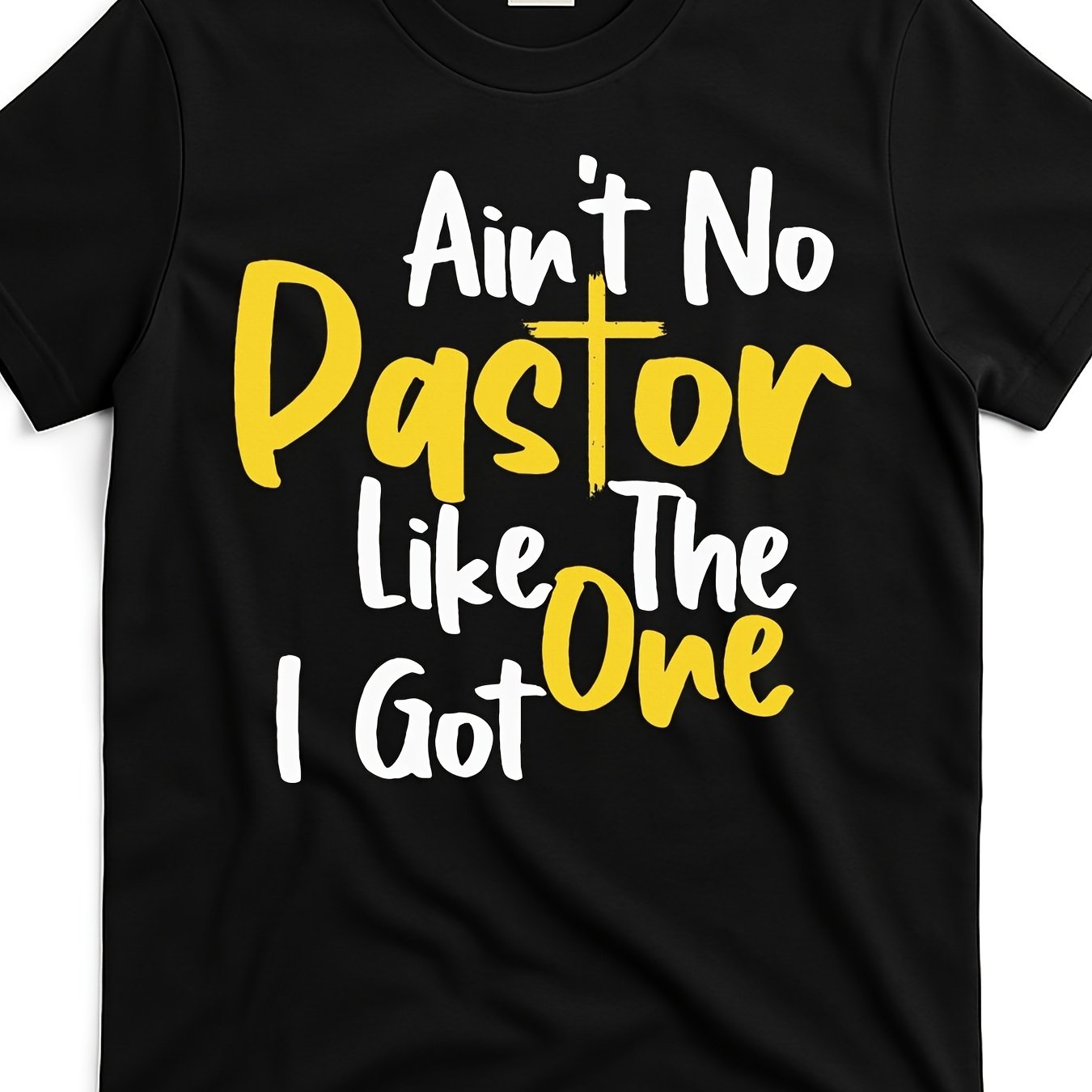 TEMU Men's Black Graphic T-shirt - "ain't No Pastor Like The 1 " Statement Tee - Soft Cotton Streetwear Shirt For Church Events & Everyday Outfits -