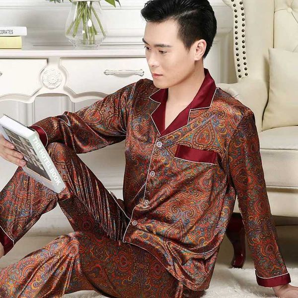 Sleep Wear Men Mens Designer Pajamas for Men Nightwear Long Sleeve Sleep Tops Trousers Thin Ice Silk Pajamas Men Sleepwear SetXJ241227