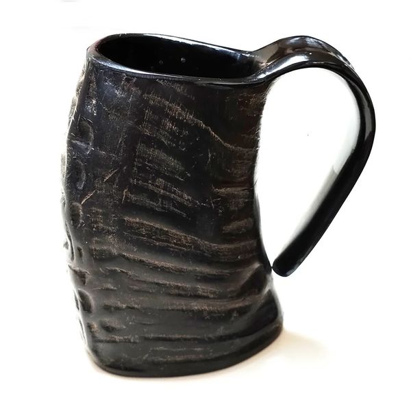 Viking Horn Mug with Bag Horned Handle Rustic Natural Finish Ox Tankard Handcrafted Cup for Beer 250120