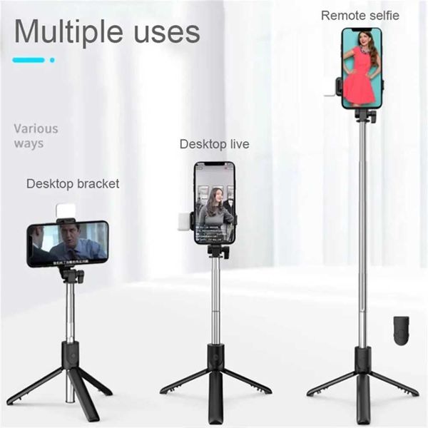 Selfie Stick Bluetooth Remote Tripod with Led Fill Light Foldable Bracket for Smartphones for Youtube Tiktok Video Live Holder Y240813
