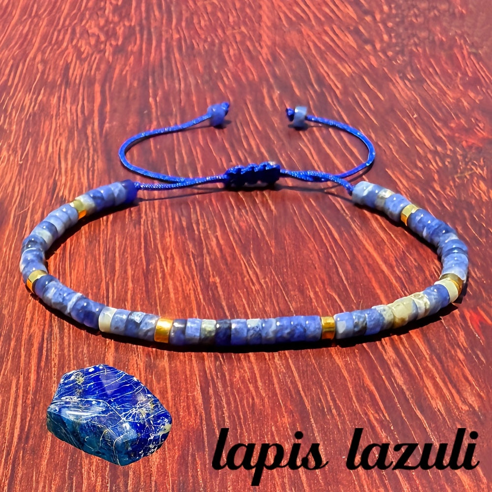 TEMU Vintage Blue Lapis Braided Bracelet For Women - Adjustable, Natural , Perfect Gift For Or Casual Attire, Casual Jewelry|vintage