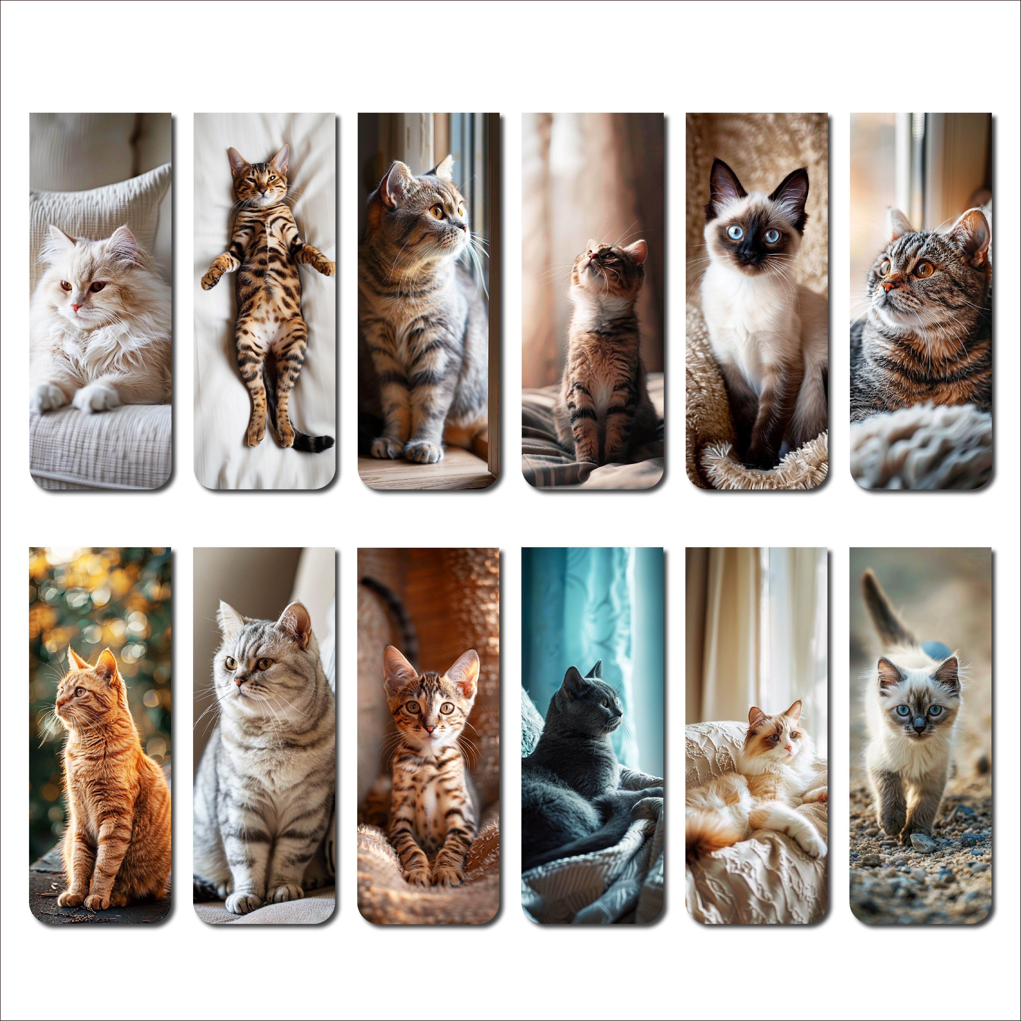TEMU 12-pack Assorted Cat Magnetic Bookmarks, Paper Page Markers For Readers, Students, Teachers, , English Text, Ideal For Party Favors And Reading