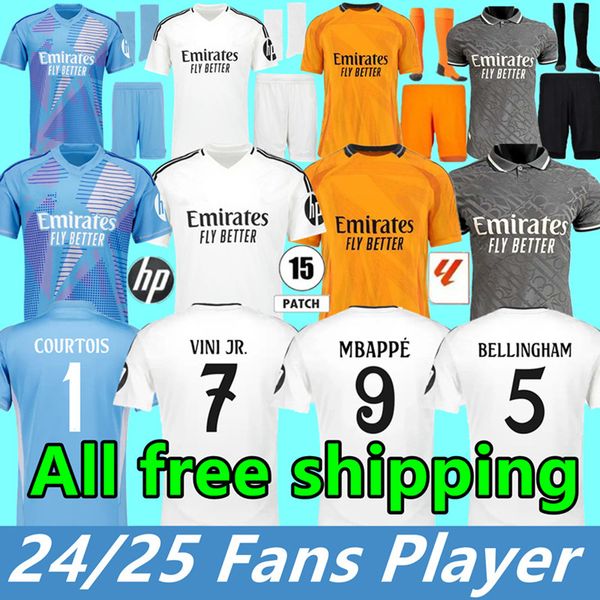 24 25 Reals VINI JR Hey Soccer Jerseys Madrids MBAPPE KROOS BELGHAM Jude Madrid VAERDE Jersey Tchouameni COURTOIS Football Shirts GK Mens Ki
