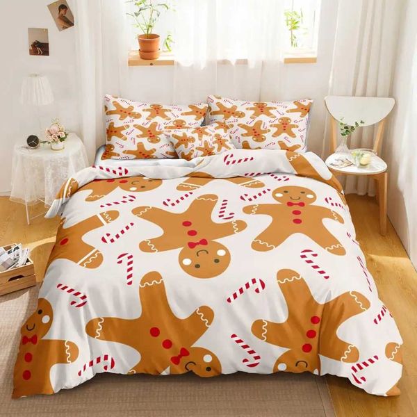 Bedding sets Cartoon Christmas bedding gingerbread mens down duvet cover set modern home textiles floral bedding T241125