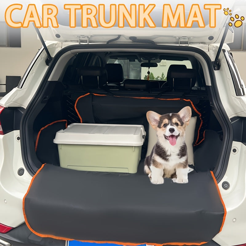 TEMU Waterproof Dog Car Seat Cover For Rear Seat - Durable Polyester Pet Mat With Orange Trim, Protects Against Dirt & Moisture, Ideal For Suvs And
