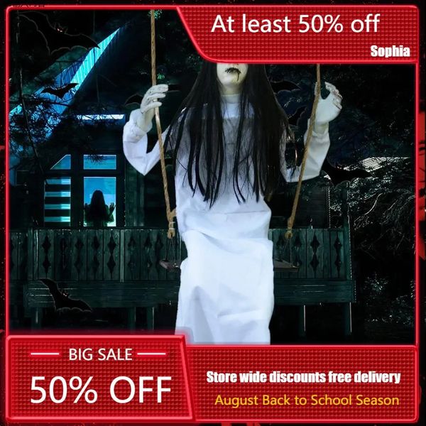 Halloween Decorations Props Hanging Swinging Girl with Creepy ExpressionsHanging Ghosts The Outdoor Decorations 240912