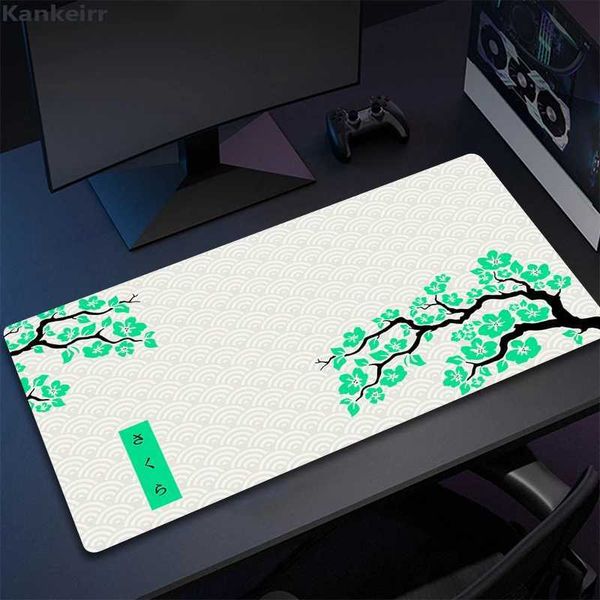 Mouse Pads Wrist Rests Green Cherry Blossom Office Carpet XXL 800x300 Mouse Pad For Computer Keyboard Laptop Gaming long Big Mousepad White
