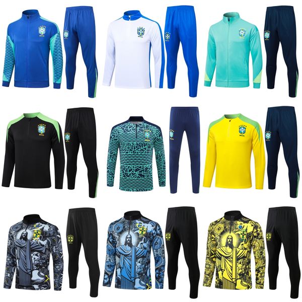 Brazil Kids Football Tracksuit 2024 25 Men Soccer wear kit Chandal Entrenamiento Survetement Tuta Calcio Foot Trainingsanzug roupas esportiv