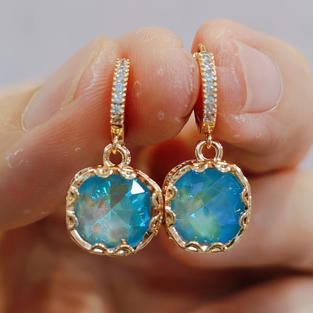 TEMU Elegant Dangle Earrings For Women - Cubic Zirconia & Crystal Accents, Copper , Casual Attire Or Gifting