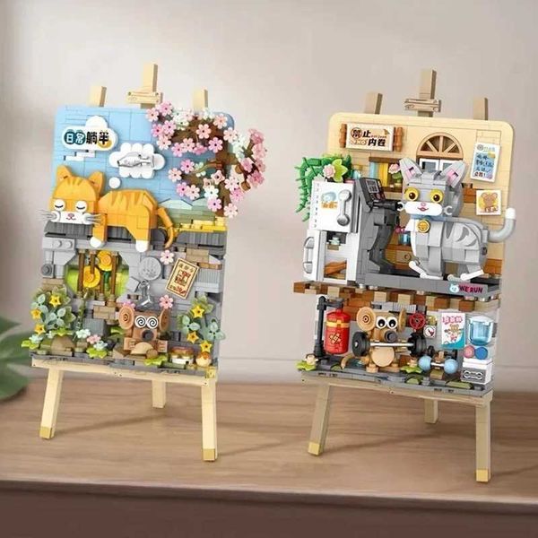 Blocks Animal Building Creative Kittens fofos 3D Decoração de pintura Childrens Assembly Toys Boys and Girls Gifts H241107 Y250117WVIM