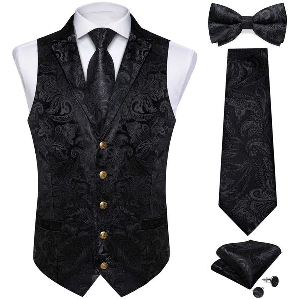 Black Paisley Tailored Collar Waistcoat Luxury White Blue Suit Vest with Tie for Wedding Prom Men Clothing Accessories Gift Men Y240830