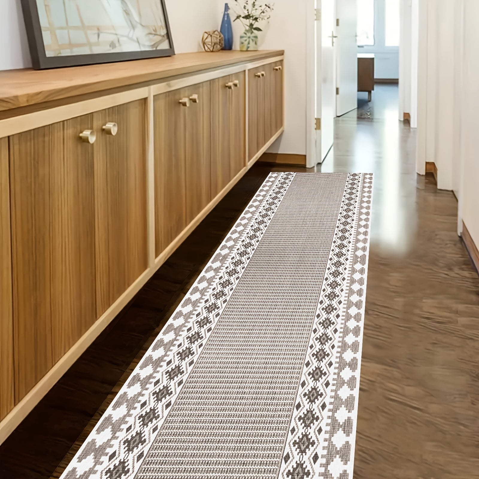 TEMU 1 Absorbent And Non-slip Long Carpet, Running Mat, Washable And Foldable, Anti-slip Bottom Lining, Polyester Fiber, Long Strip Floor Mat For ,