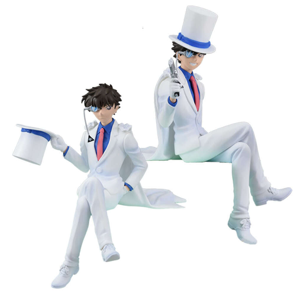 Mascot Costumes 15cm Anime Figure Kid the Phantom Thief Magic Kaito Kaitou Kiddo White Magician Suit Sitting with Gun Model Dolls Toy Gift Pvc