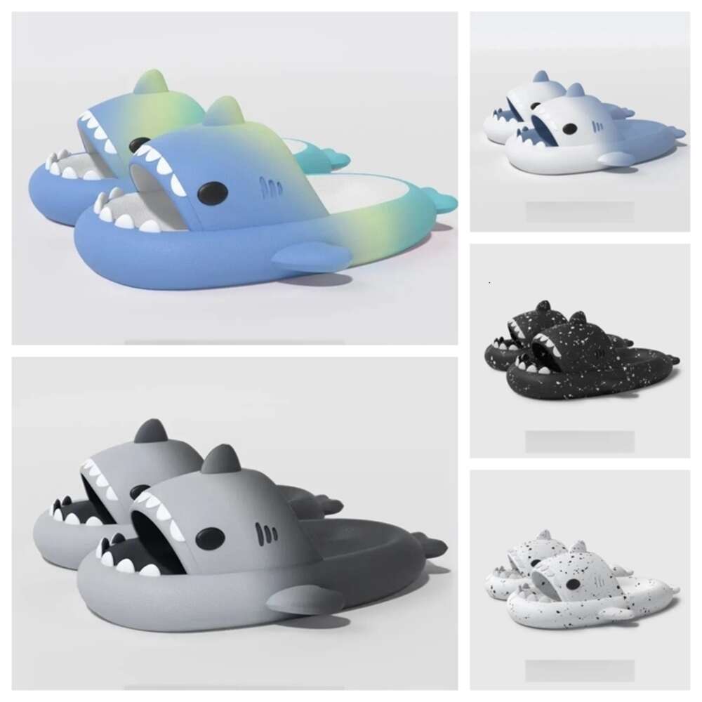 2024 New top Luxury Designer Quality shoes sandal Summer Shark Slippers Shark Slides black blue Thick Soled Shoes men women Kids flat sandals Gradie