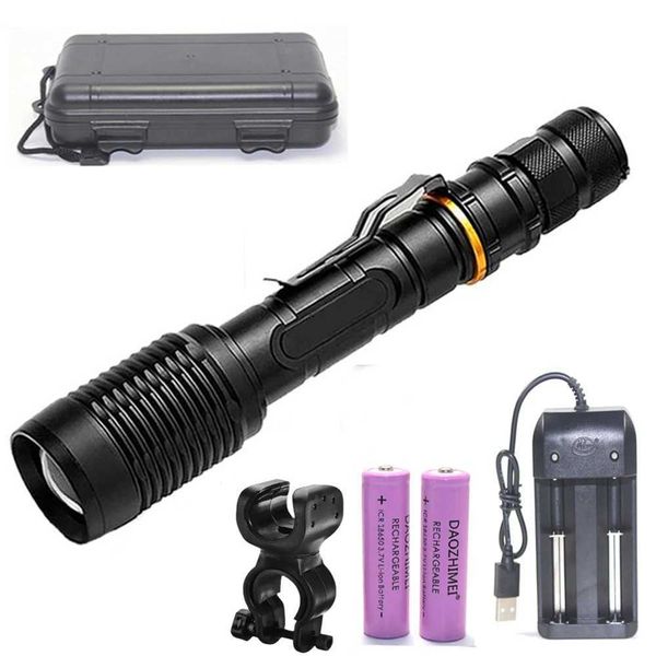 Torches 3800lm Zoomable led flashlight T6 tactical Zoom Torch Lighting Lamp camping light lantern +2* 18650 battery +usb Charger CL241226