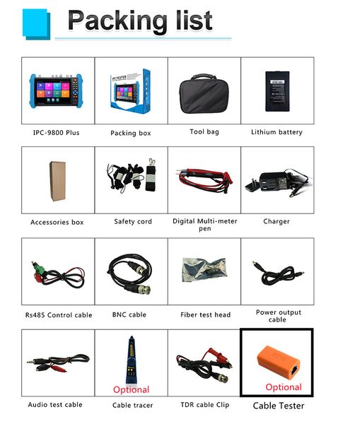 8K CCTV Camera Test IPC-9800 Pro 7-inch IPS Touch Screen Monitor CCTV Tester Tool Kit 8K IP Camera 8MP AHD TVI CVI Tester CCTV
