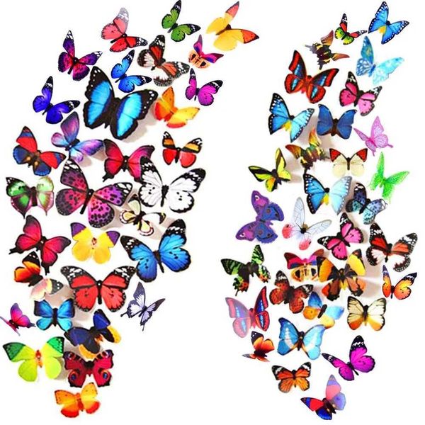 12pcs-set New Arrive Mirror Sliver 3D Butterfly Wall Stickers Party Wedding Decor DIY Home Decorations Y240730