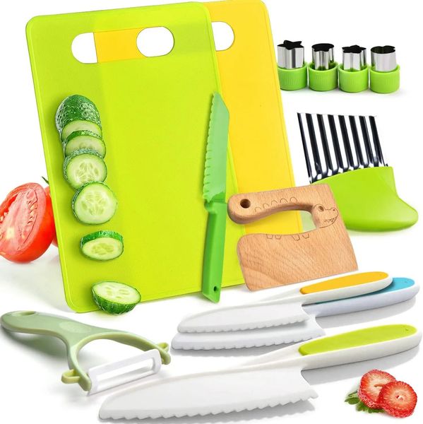 13 Montessori Rens Kitchen Tools para kits de cozinha RENs adequados para cozinhar com cortadores de curling e tábuas de corte para crianças