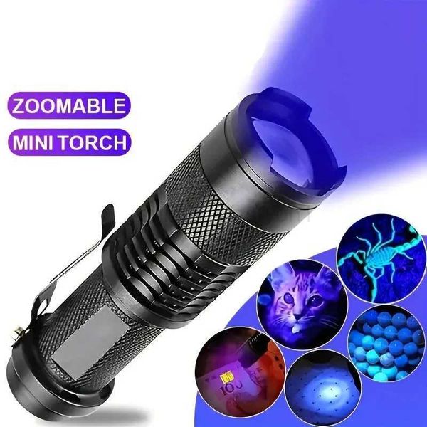 Mini Ultraviolet Flashlight LED UV 395nm Torch Purple Light Lamp Waterproof Built-in Battery 3 Mode for Marker Checker DetectionXJ240810