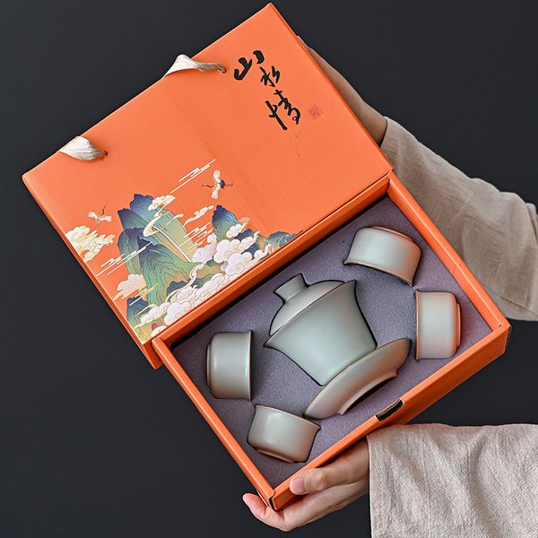 Teaware Sets High End Ru Kiln Kung Fu Tea Suits Of Teapot Lid Bowl Teacup Gift Box Offer Home And Office Dual Use