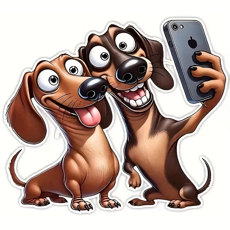 TEMU 6-inch Dachshund Vinyl Decal - Cartoon Dog With Smartphone, Self-adhesive Car Sticker For Phone, Laptop, Truck, Motorcycle, Window & Wall Decor,