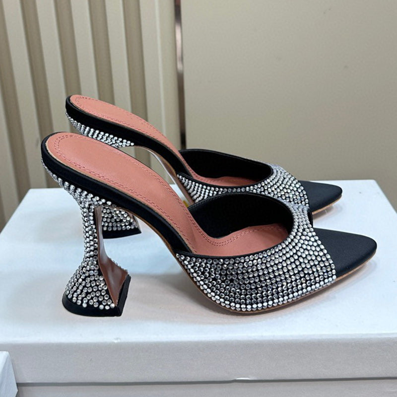 Summer New Ladies High Heel Sandals Luxury Designer Rhinestone Wrap Upper One Piece Sandals crystal encrusted Horseshoe Heel Fashion dress Shoes Fac