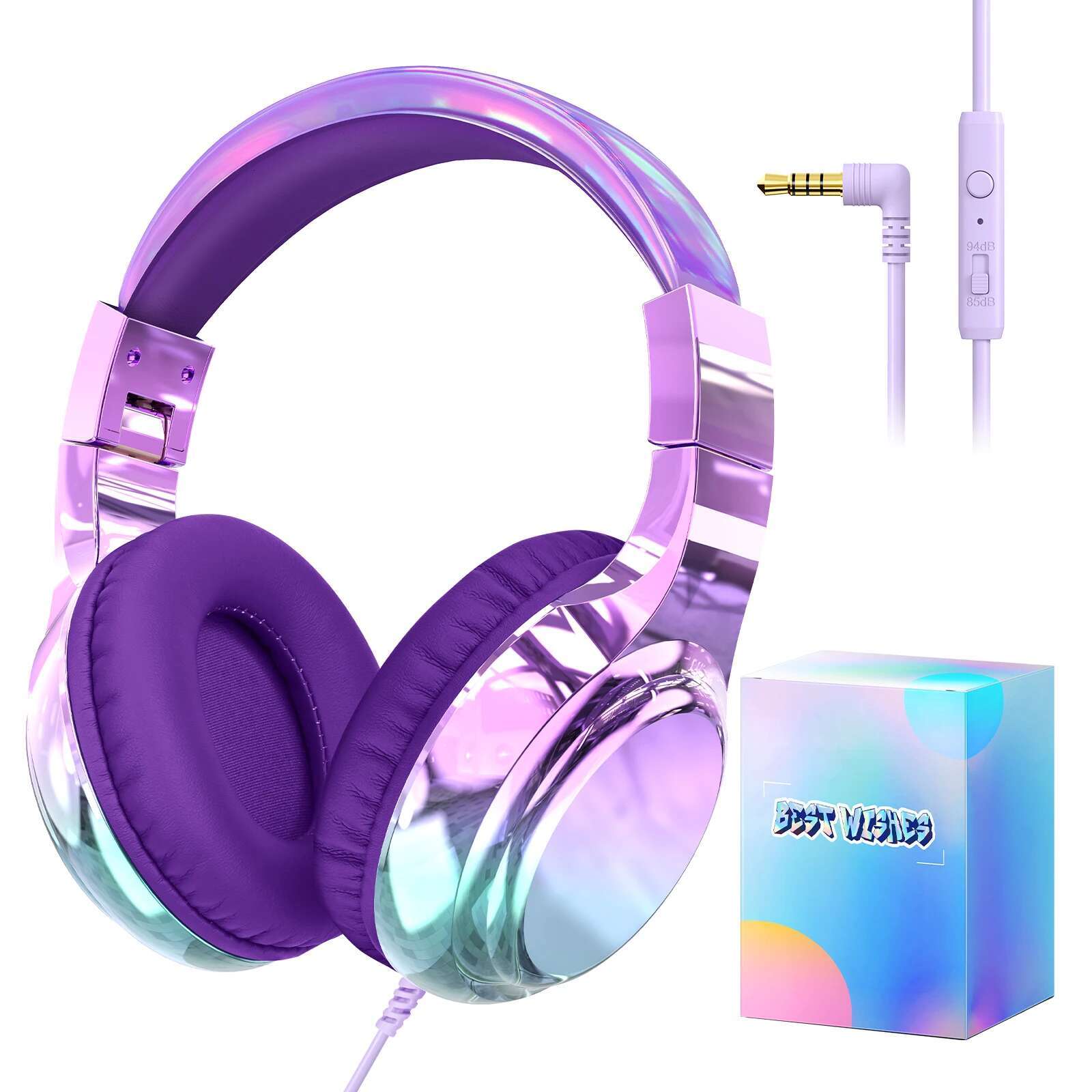 Wired Kids with Microphone 85-94dB Volume Limiter for Girls Boys Foldable Headphones