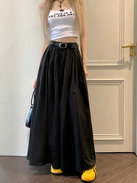 Skirts Y2K American retro leather womens side stripe designer parachute cargo skiing Korean casual loose brushed clothing Q240507