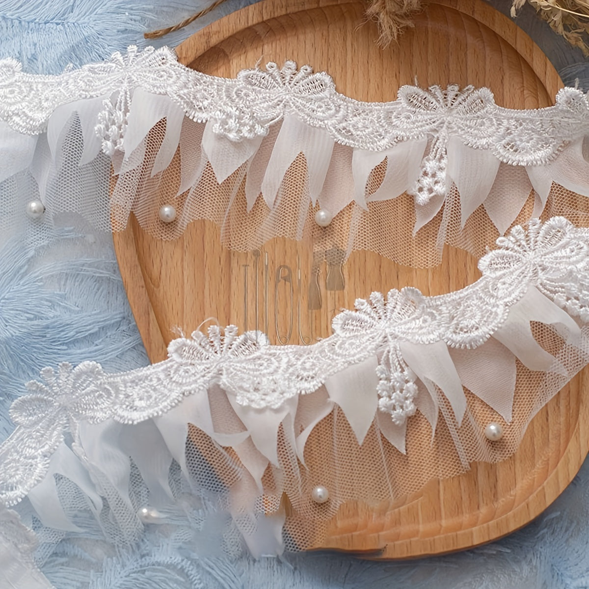 TEMU 1roll- 7cm Wide Classic Water Soluble Lace Chiffon Pleated Nail Bead Collar Skirt Hem Curtain Matching Shoes Hats Wedding Dress Accessories