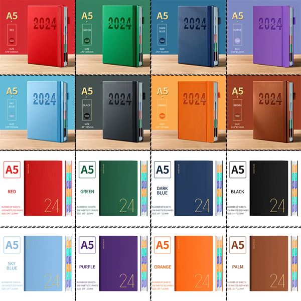 2024 Planner Chinese Inner Page Notebook 365 Days Daily Weekly Monthly Plan Notebooks Diary School Stationery Office Notepad