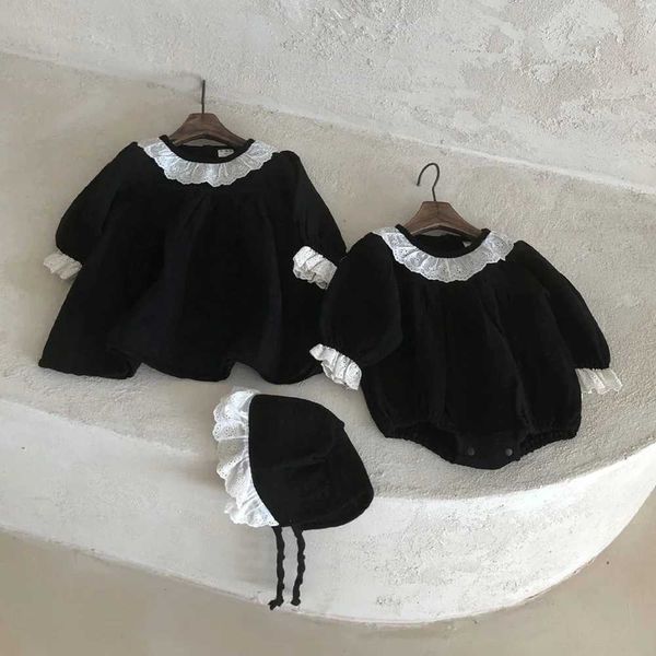 Baby Girls Lace Cotton Long Sleeve Princess Dress for 0-5Y in White and Black Z250110