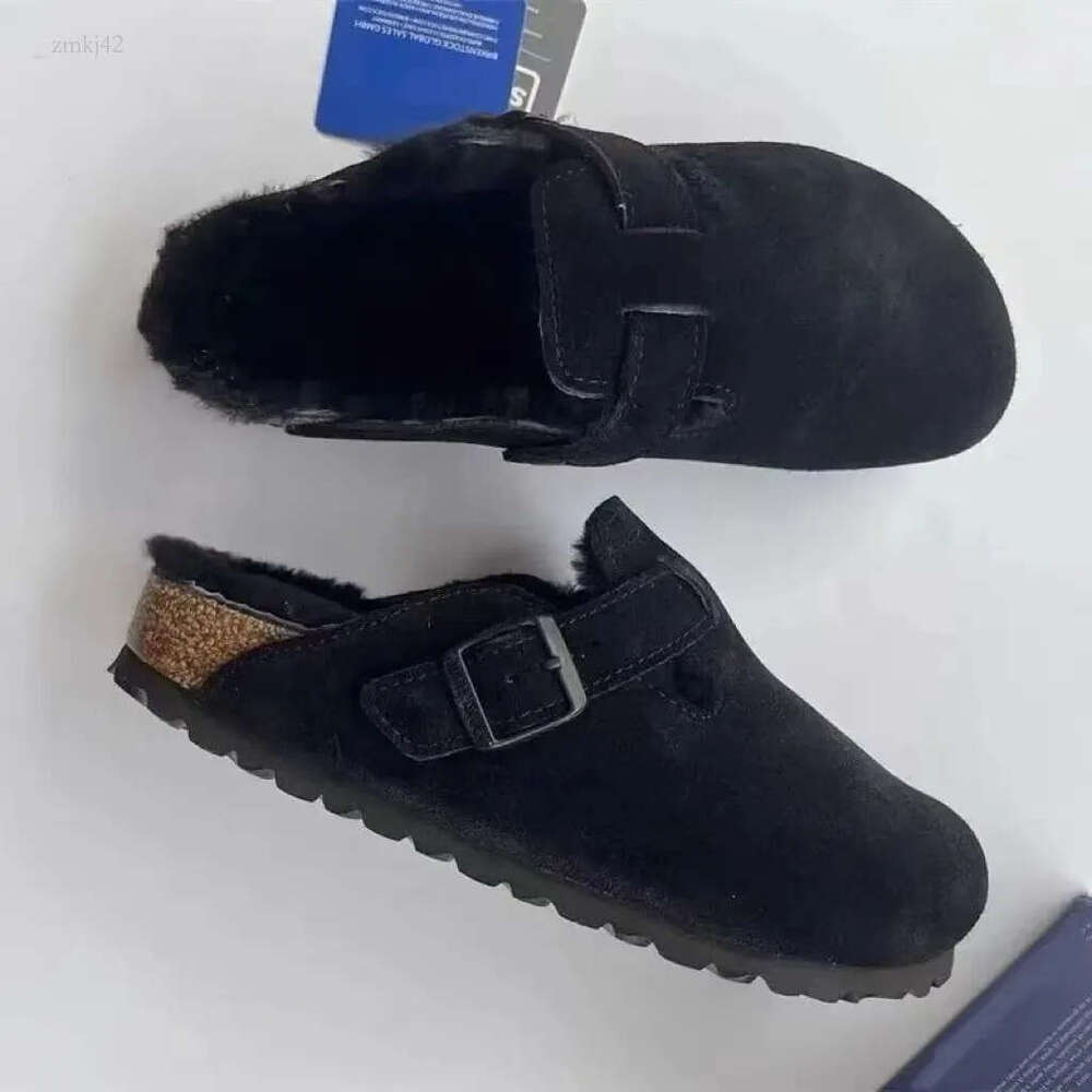 brikenstocklys fur shearg london Soft Footbed Slipper Suede Leather Buckle Strap birk Shoes boston clogs Outdoor Beach Flats winter slippers birkien