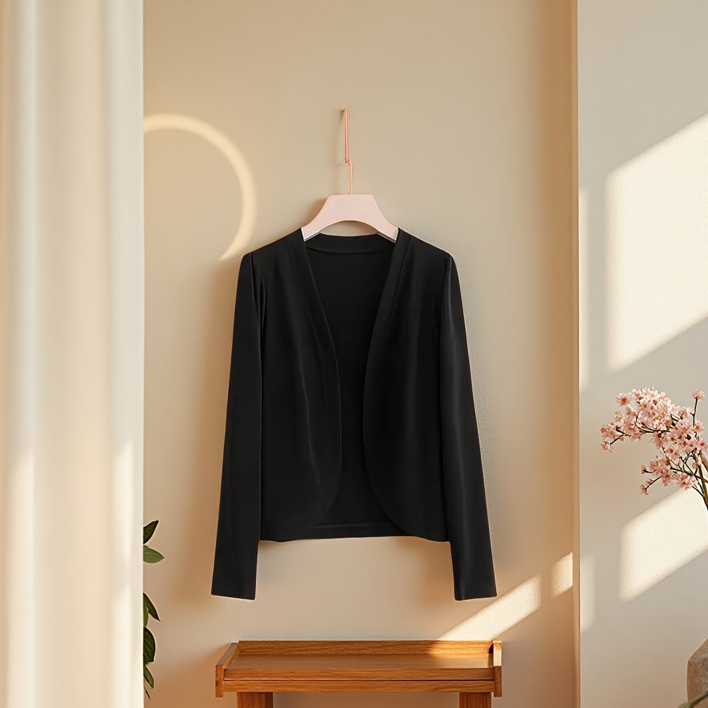 TEMU 1pc- Classic Elegant Solid Color Long-sleeved Cardigan, Front-opening Shawl, Comfortable And Breathable, Windproof And Sun-resistant, Perfectly