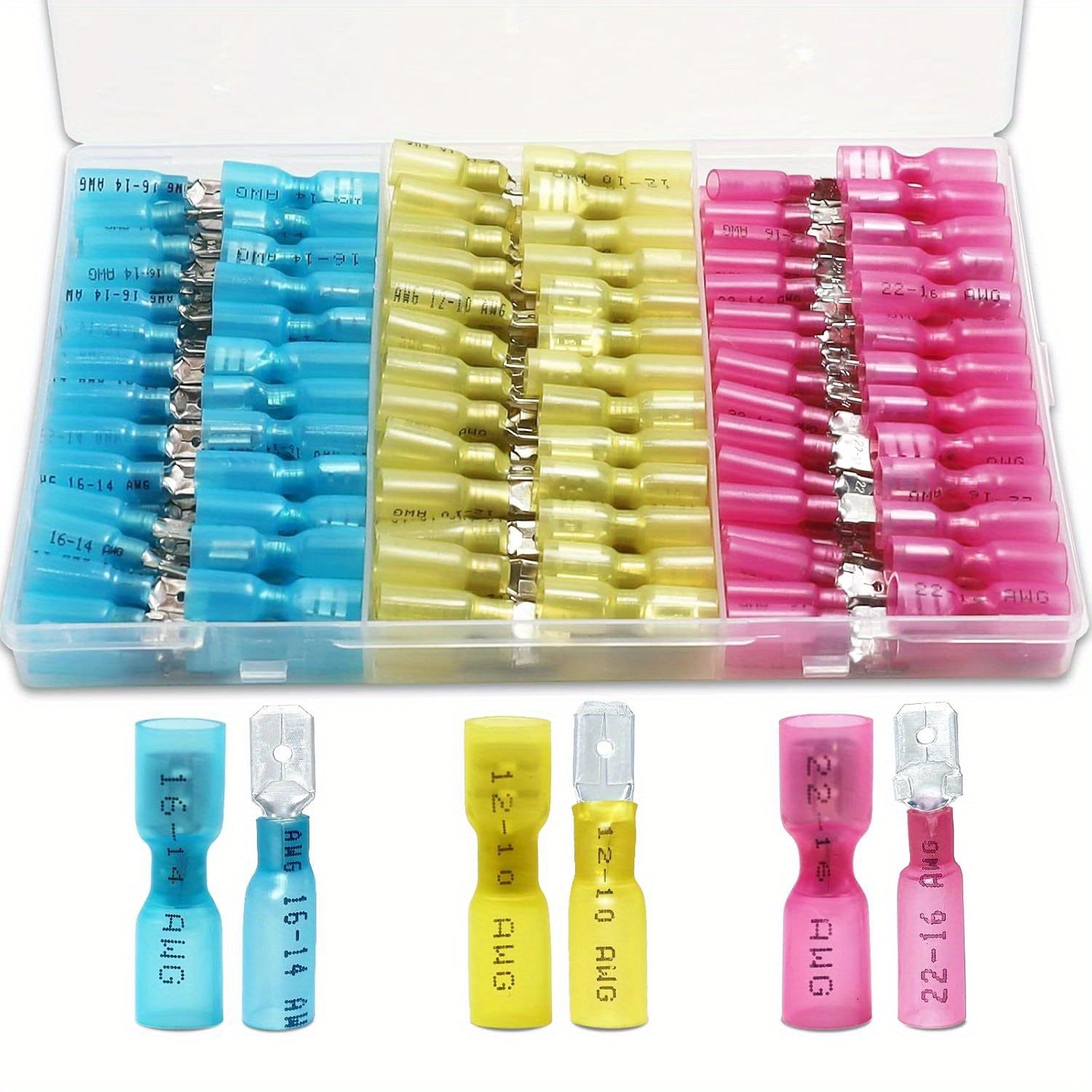 TEMU 150pcs Connectors, Heat Shrink Spade Terminals 22 Awg, Wire Connectors Male And Female, Used Electrical Wire Connections, Automotive And Marine