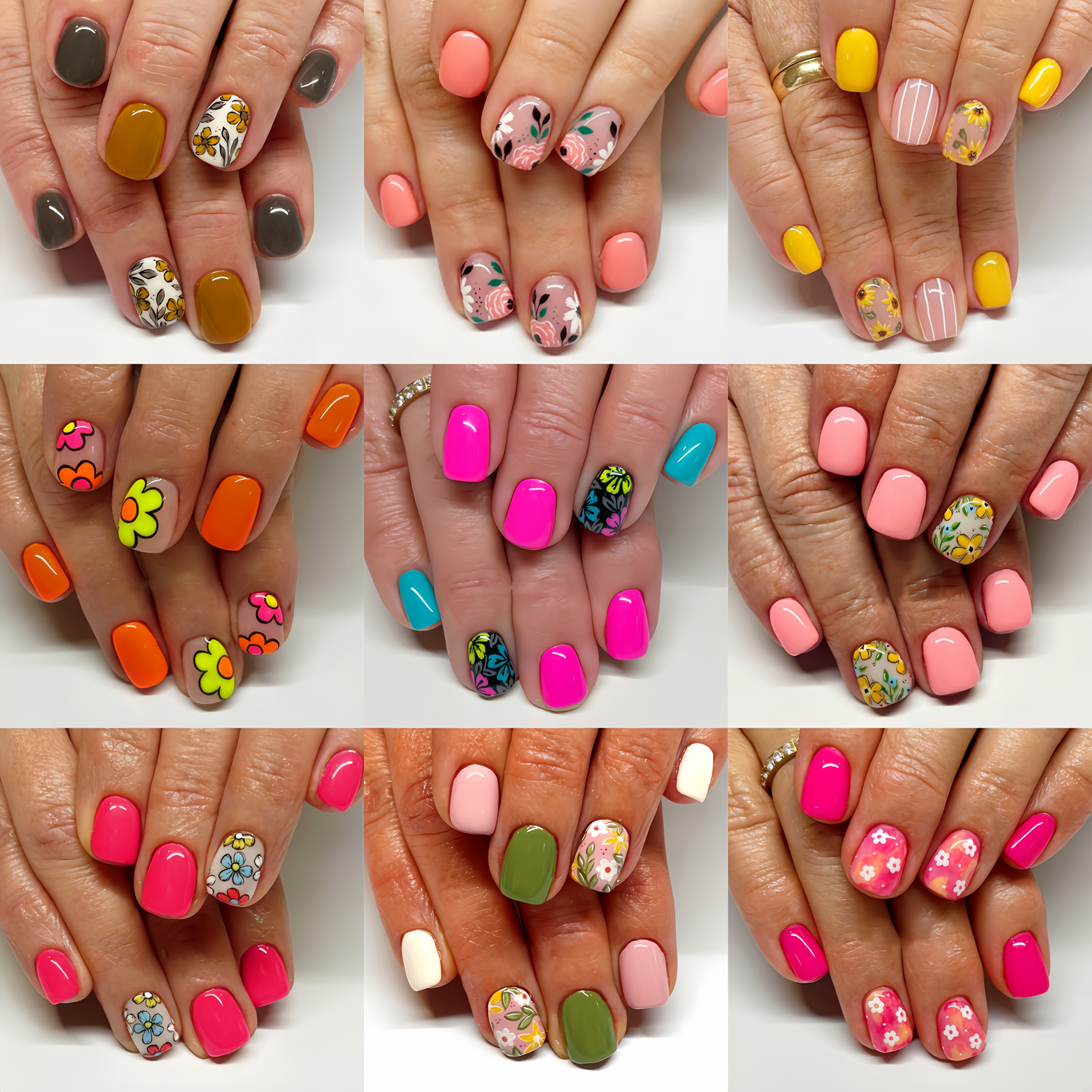 TEMU 216pcs Spring Floral Press-on Nail Set - Short Oval, Glossy Finish With Mixed Colors & - Reusable Fake Nails Kit For Easy Diy